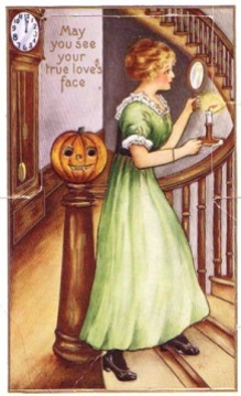 vintage-halloween-woman-mirror-pumpkin-candle-clock-card