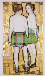 Catholic Girls — Gravid series. 2004. Coloured pencil, ink, tape, composition leaf & cigarette foil on mylar. 36" x 64.5"
